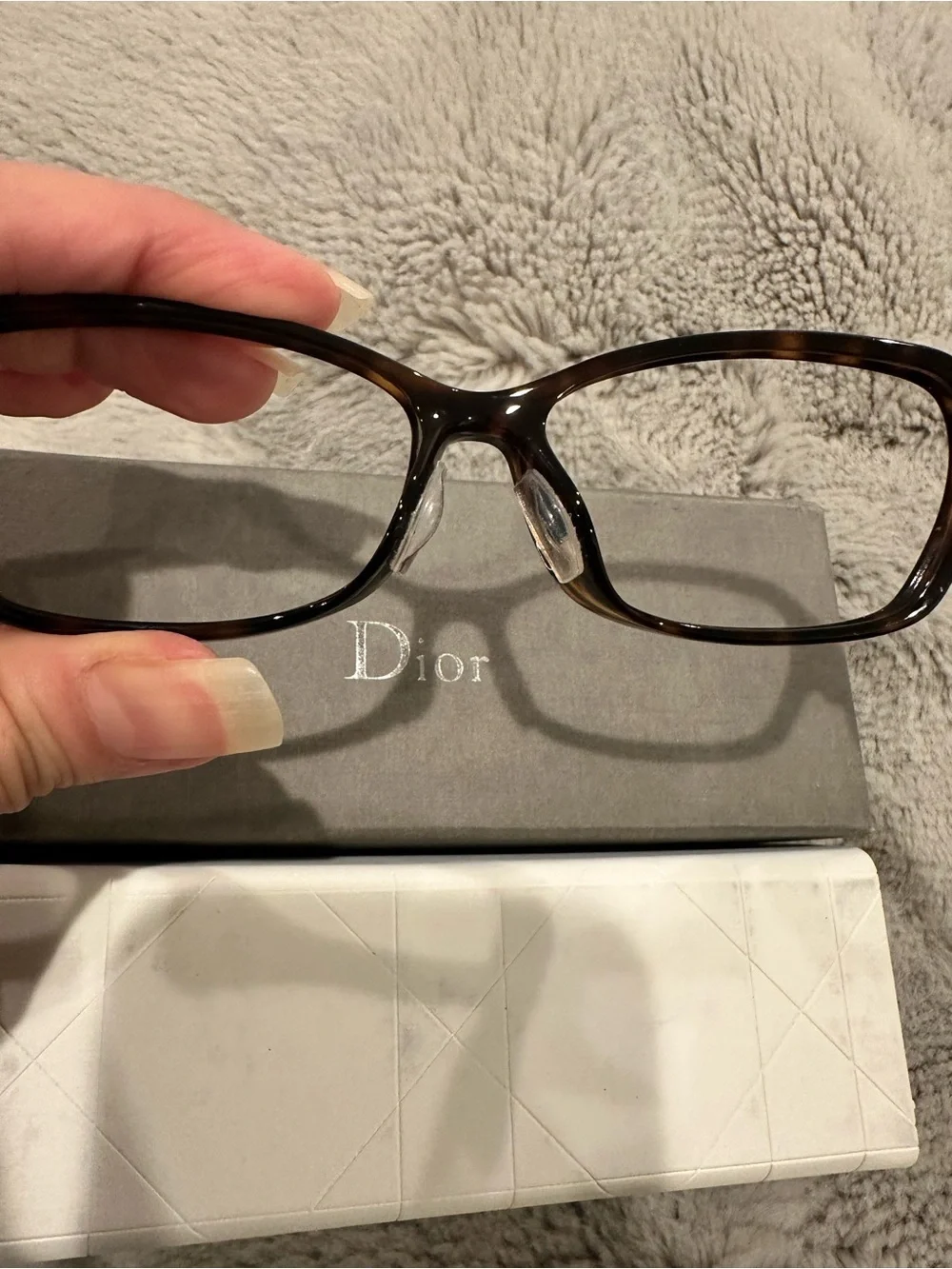 Dior Women's Dark Tortoiseshell Rectangle Optical Glasses with Gold Accents